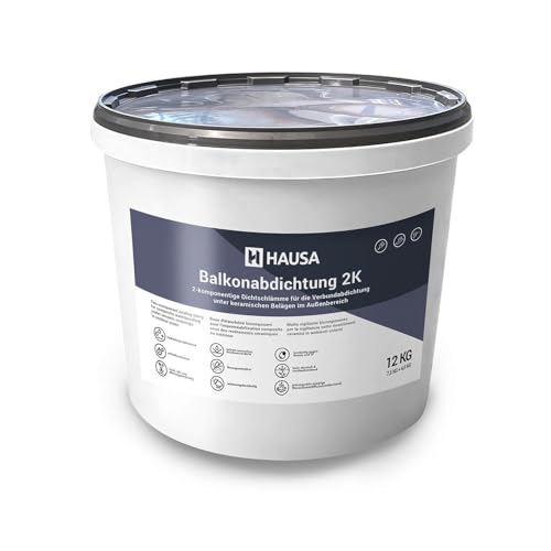 Hausa Balkonabdichtung 2K, 12kg flexible Dichtschlämme zur Abdichtung von Balkon, Terrasse, Bad, Dusche, Keller, Fundamente; Dichtungsmasse für Außenbereich, frost-, UV- und alterungsbeständig von Hausa