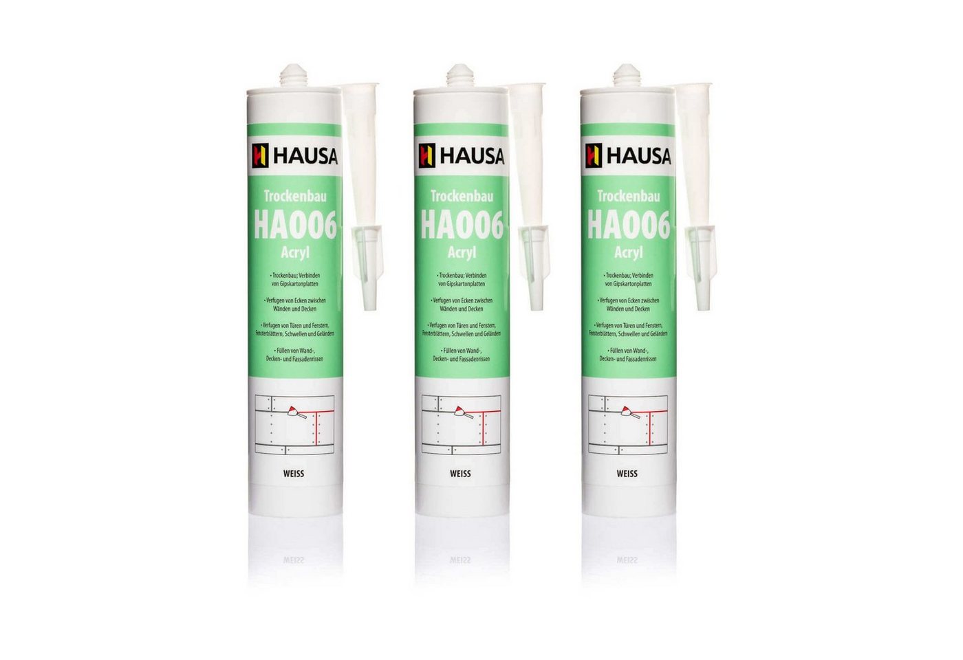 Hausa Maleracryl, Trockenbau Acryl Dichtstoff HA006, Kartusche 310 ml, (Spachtel Fugen Wand Decke Dicht, 3-tlg., Fugendicht Abdichtung), Maleracryl Bauacryl plasto-elastisch 15% von Hausa