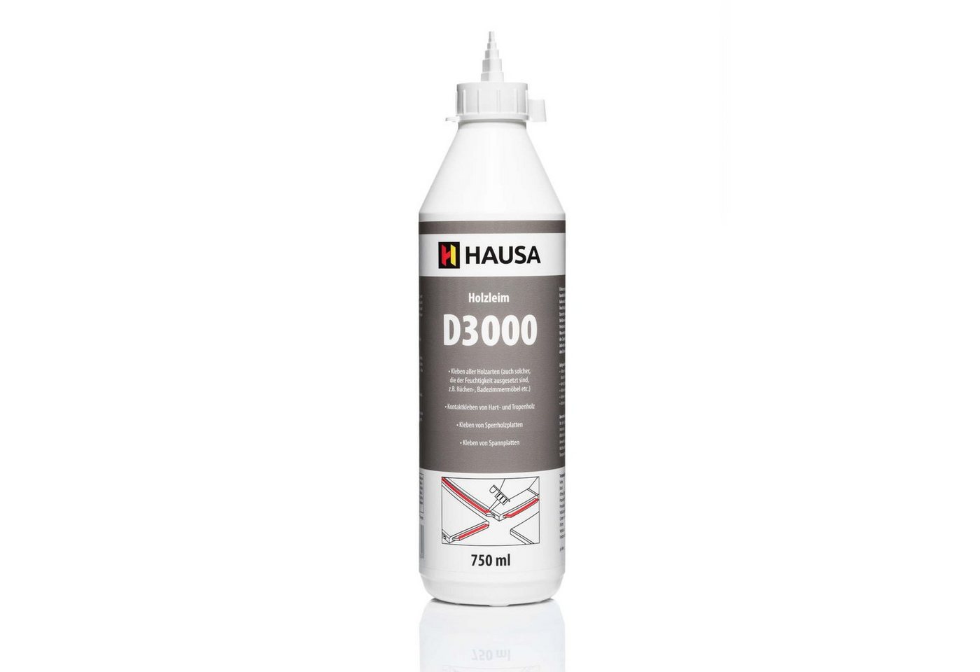 Hausa Montagekleber Holzleim D3, (1 x 750 ml Wasserfest Weißleim Leim, 1-tlg), lösemittelfrei Holzkleber Bastel Stark für vielseitige Verleimungs von Hausa