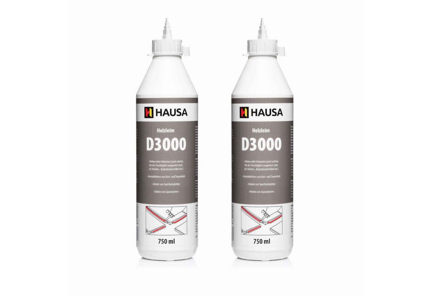 Hausa Montagekleber Holzleim D3, (2 x 750 ml Wasserfest Weißleim Leim, 2-tlg), lösemittelfrei Holzkleber Bastel Stark für vielseitige Verleimungs von Hausa