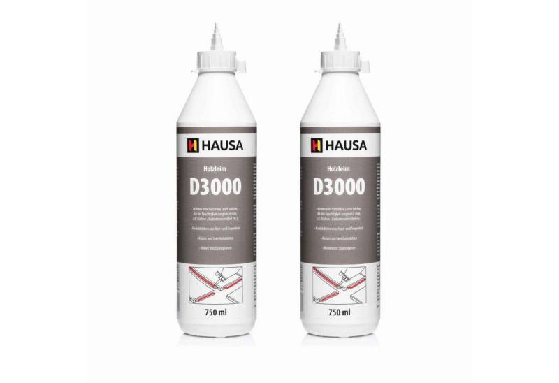 Hausa Montagekleber Holzleim D3, (2 x 750 ml Wasserfest Weißleim Leim, 2-tlg), lösemittelfrei Holzkleber Bastel Stark für vielseitige Verleimungs von Hausa