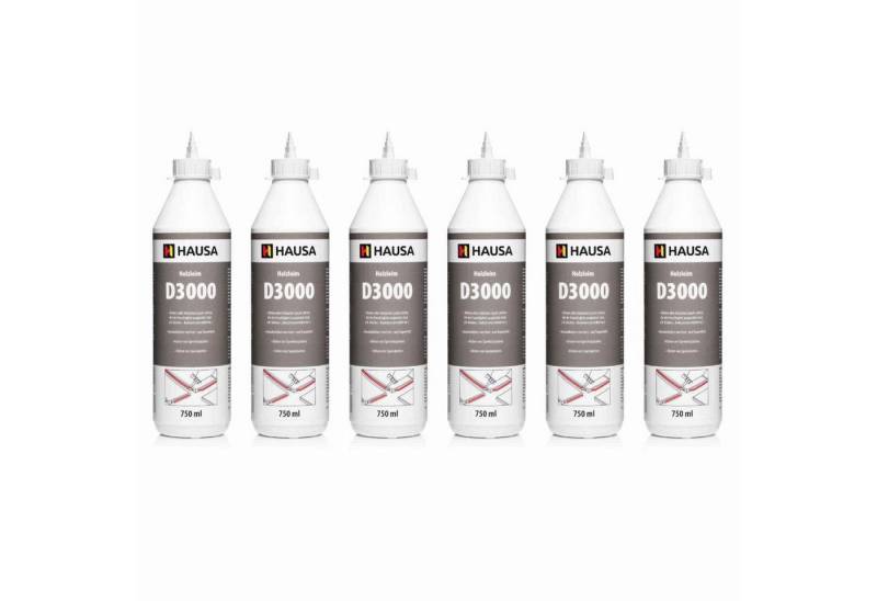 Hausa Montagekleber Holzleim D3, (6 x 750 ml Wasserfest Weißleim Leim, 6-tlg), lösemittelfrei Holzkleber Bastel Stark für vielseitige Verleimungs von Hausa