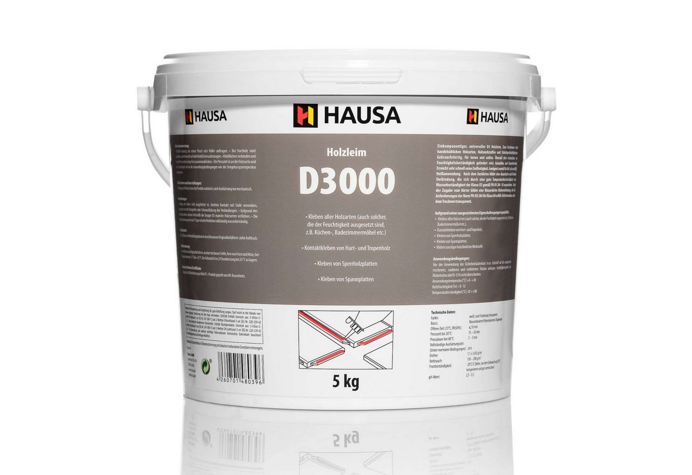 Hausa Montagekleber Holzleim D3, (Eimer 5 kg Wasserfest Weißleim Leim, 0-tlg), lösemittelfrei Holzkleber Bastel Stark für vielseitige Verleimungs von Hausa