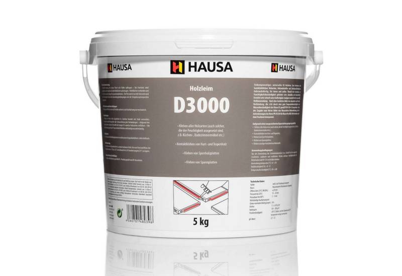Hausa Montagekleber Holzleim D3, (Eimer 5 kg Wasserfest Weißleim Leim, 0-tlg), lösemittelfrei Holzkleber Bastel Stark für vielseitige Verleimungs von Hausa