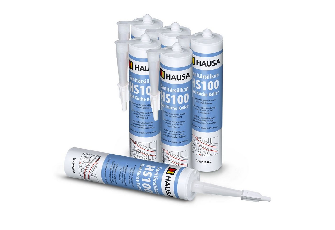 Hausa Silikon schimmelresistent, Sanitärsilikon HS100, Kartusche 310 ml, (Dichtmasse Fuge, 6-tlg., Verfugen Bad Dusche Küche acetatvernetzend), antischimmel Sanitär Silikon zum Abdichten von Hausa