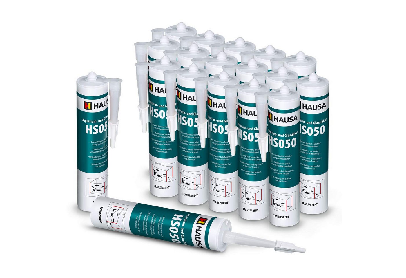 Hausa Silikon HS050, Profi Silikon Kleb- und Dichtstoff für Aquarien und Glaskonstruktionen, Kartusche 310 ml, (Starke Haftung, 18-tlg., Schnelltrocknend), Süß- und Meerwasserbeständig Hohe Elastizität von Hausa