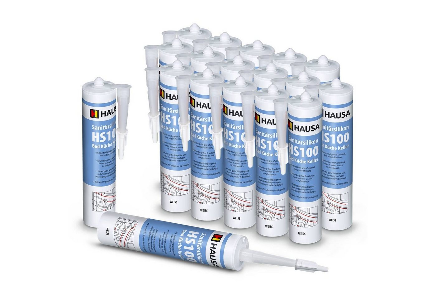 Hausa Silikon schimmelresistent, Sanitär Silikon HS100, Kartusche 310 ml, (Dichtmasse Fuge, 18-tlg., Verfugen Bad Dusche Küche acetatvernetzend), antischimmel Sanitär Silikon zum Abdichten von Hausa