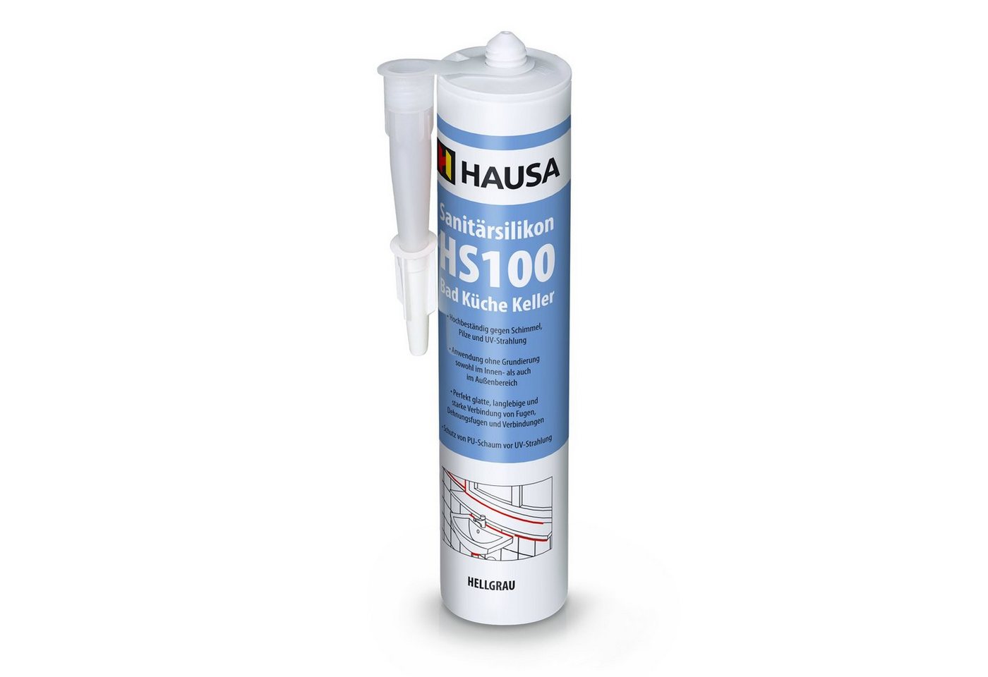 Hausa Silikon schimmelresistent, Sanitärsilikon HS100, Kartusche 310 ml, (Dichtmasse Fuge, 1-tlg., Verfugen Bad Dusche Küche acetatvernetzend), antischimmel Sanitär Silikon zum Abdichten von Hausa