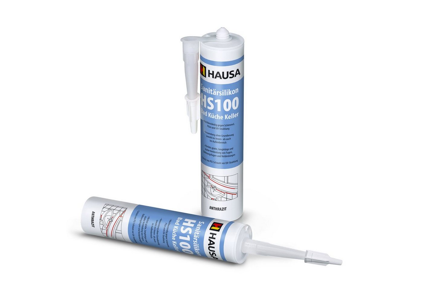 Hausa Silikon Dichtmasse Fuge, Sanitärsilikon HS100, Kartusche 310 ml, (schimmelresistent, 2-tlg., Verfugen Bad Dusche Küche acetatvernetzend), antischimmel Sanitär Silikon zum Abdichten von Hausa