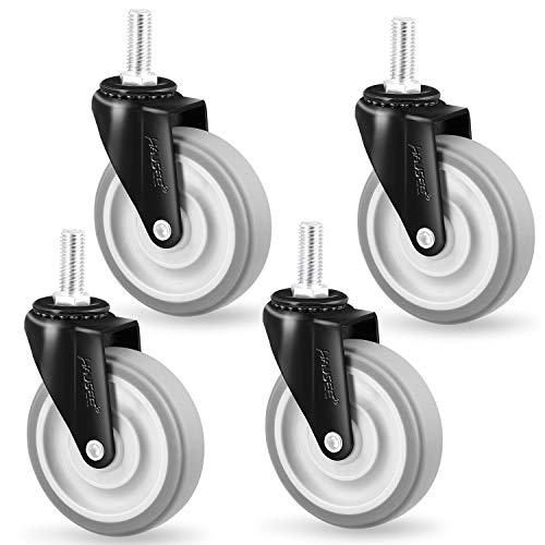 HAUSEE 75MM Lenkrollen M10 mit 5 Stück Einschraubmuffen M10 x 20mm Transportrollen Schwerlastrollen für Möbel mit 4 Bremse Schwenkrollen Tragkraft 200kg Grau von Hausee