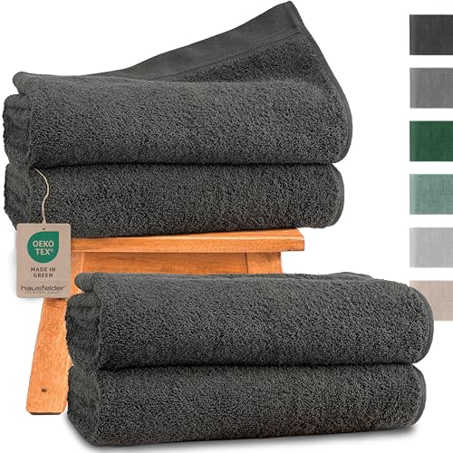 Duschhandtücher 4er Set 70x140cm – Premium Badetuch 500g/m² - 100% Baumwolle Duschhandtuch Handtücher Set, Ökotex Zertifiziert, Farbe: Anthrazit von Hausfelder