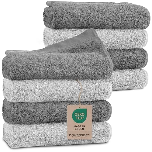 Handtücher Farbmix 8er Set, 50x100 cm - 100% Baumwolle Oeko-TEX Zertifiziert, Handtücher klein, weich, saugstark, Farbe: Grau/Hellgrau von Hausfelder