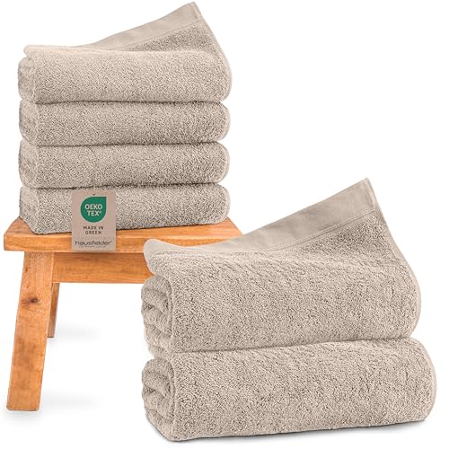 Handtücher Set - 2X Saunatücher 80x200cm, 4 x Handtücher 50x100cm, 100% Baumwolle, Ökotex Zertifiziert, Beige Handtücher Set - 2X Saunatücher 80x200cm, 4 x Handtücher 50x100cm, 100% Baumwolle, Ökotex Zertifiziert, Beige von Hausfelder