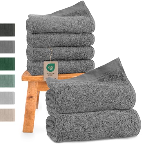 Handtücher Set - 2X Saunatücher 80x200cm, 4 x Handtücher 50x100cm, 100% Baumwolle, Ökotex Zertifiziert, Grau von Hausfelder
