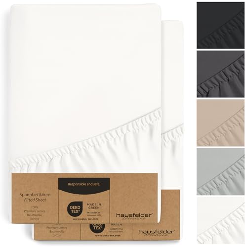 Hausfelder 2er Set Topper Spannbettlaken 180x200cm bis 200x200cm - bis 15cm Steghöhe, 100% Baumwolle Bettlaken 180 x 200 cm bis 200 x 200 cm, Spannbetttuch und Topperbezug Weiß von Hausfelder