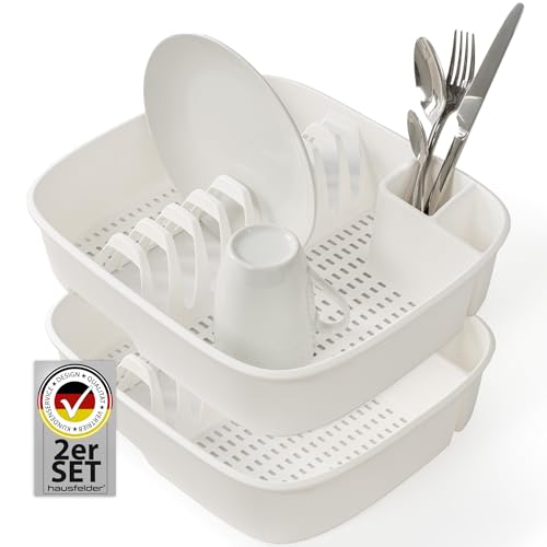 Hausfelder Abtropfgestell für die Spüle 2er Set– Kunststoff weiß – 34 x 36 cm – Abtropfgitter und Geschirrkorb, stapelbar, Abtropfkorb klein – ideal für Küche, Camping (weiß, 2 x Abtropfgitter) von Hausfelder
