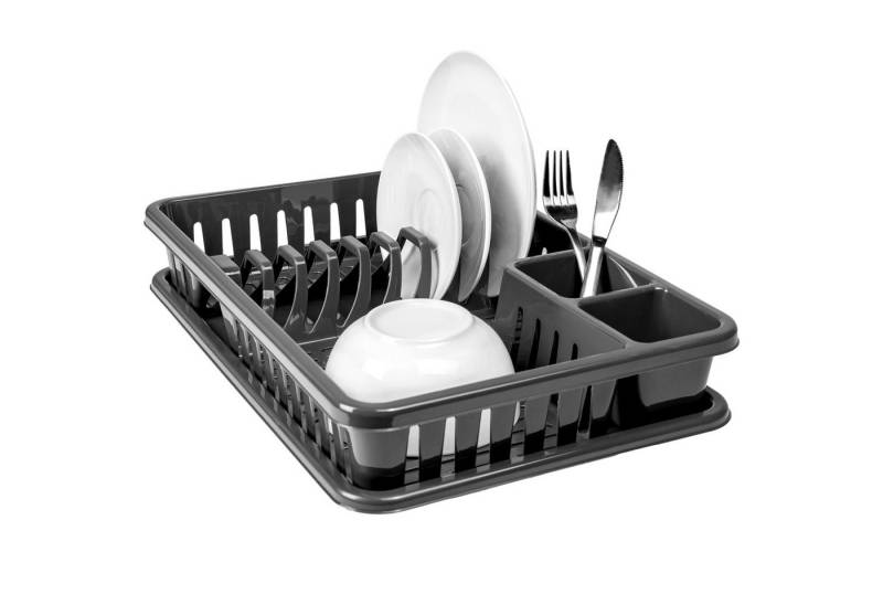 Hausfelder Abtropfmatte Hausfelder Kunststoff Abtropfgestell (SpaceBlack), Geschirrkorb mit Auffangschale aus Kunststoff von Hausfelder