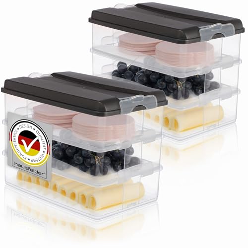 Hausfelder Aufschnittdosen für Kühlschrank, Aufschnittbox stapelbar, Kühlschrank Organizer mit Deckel (Anthrazit, 6x2,3L) von Hausfelder