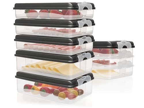Hausfelder Aufschnittdosen für Kühlschrank, Aufschnittbox stapelbar, Kühlschrank Organizer mit Deckel (Anthrazit Aufschnittboxen: 6x flach, 2x hoch, 6 Deckel) von Hausfelder