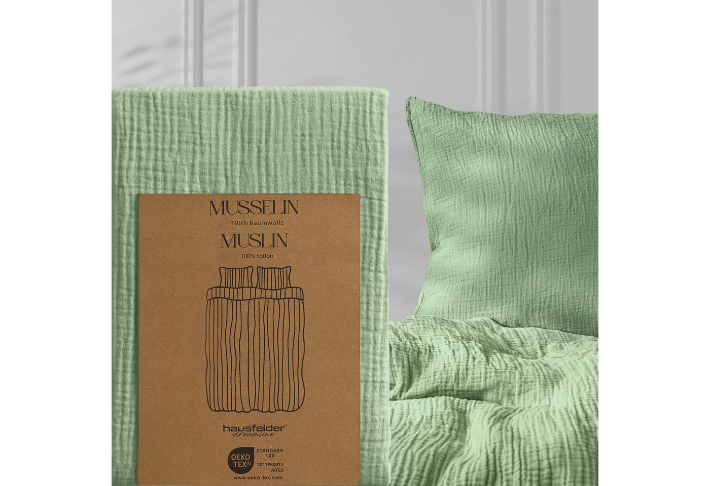 Hausfelder Bettwäsche Musselin 4er Set, 2 x Bettbezug 135x200 + 2 x Kissen 40x80, Hellgrün, 2 teilig, Crinkle-Effekt, atmungsaktiv, temperaturausgleichend Hausfelder Bettwäsche Musselin 4er Set, 2 x Bettbezug 135x200 + 2 x Kissen 40x80, Hellgrün, 2 teilig, Crinkle-Effekt, atmungsaktiv, temperaturausgleichend von Hausfelder