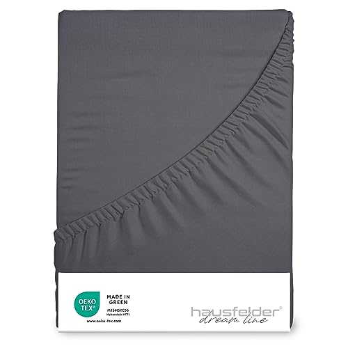 Hausfelder® Premium Boxspringbett Spannbettlaken 140x200cm bis 160x200cm - 100% Jersey Baumwolle Bettlaken, Oeko-TEX Made in Green, bis 40cm Boxspring-Matratzenhöhe, Anthrazit-Schwarz von Hausfelder