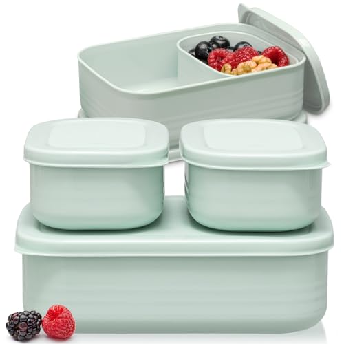 Hausfelder Brotdosen Lunchbox-Set, 1x900ml + 2x280ml, Brotdose mit Fächern für Kinder und Erwachsene, einsetzbar als Butterbrotdose, Brotzeitbox (MintGreen, 1 x 900ml, 2 x 280ml) von Hausfelder
