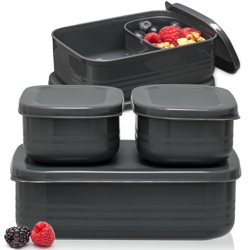 Hausfelder Brotdosen Lunchbox-Set, 1x900ml + 2x280ml, Brotdose mit Fächern für Kinder und Erwachsene, einsetzbar als Butterbrotdose, Brotzeitbox (SpaceBlack, 1 x 900ml, 2 x 280ml) von Hausfelder