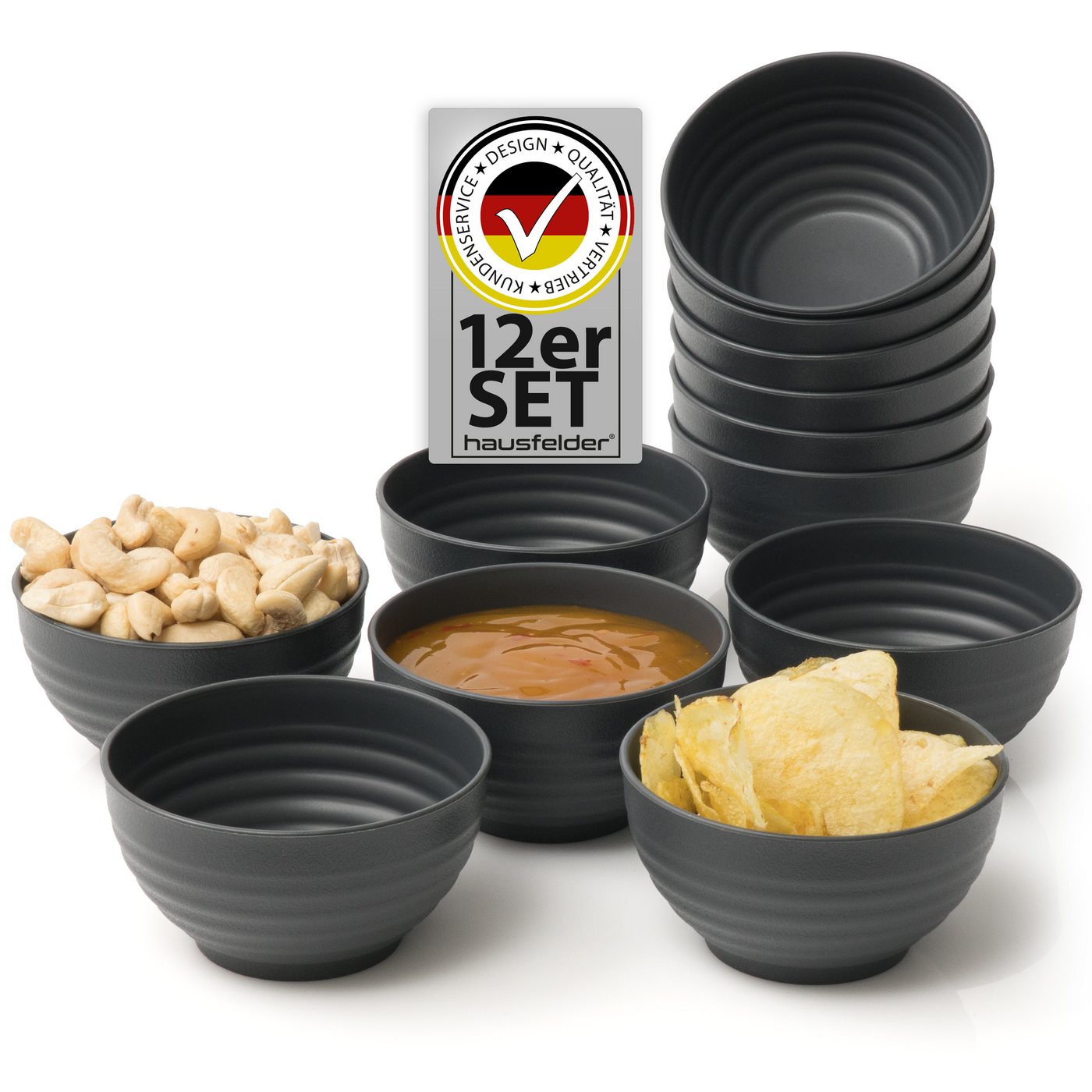 Hausfelder Dipschale Snackschalen, Dip Schalen Set 12 x 180 m (Anthrazit), Kunststoff, (12-tlg), Ø 9 cm, mikrowellengeeignet, spülmaschinengeeignet von Hausfelder