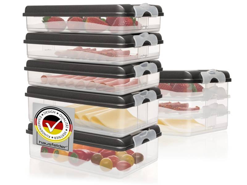Hausfelder Frischhaltedose Aufschnittdosen Set mit Deckel, 6 x flach, 2 x hoch, Anthrazit, Kunststoff, (Set, 14-tlg., 6x flach, 2x hoch), Kühlschrank Organizer, BPA-frei, stapelbar von Hausfelder