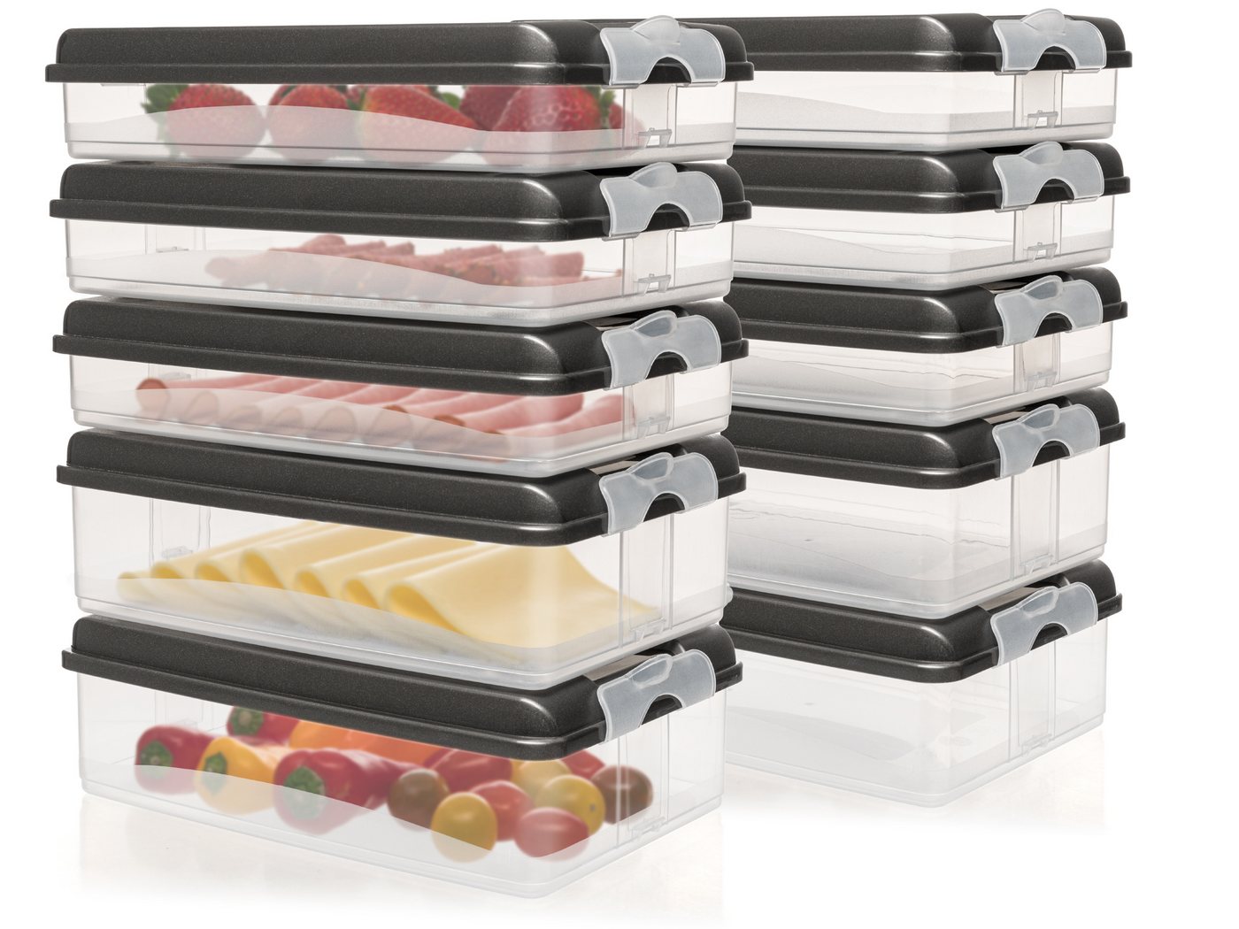 Hausfelder Frischhaltedose Aufschnittdosen für Kühlschrank, Wurst Aufbewahrung mit Deckel, Kunststoff, (Set, 20-tlg., 6x flach, 4x hoch), Kühlschrank Organizer, BPA-frei, stapelbar von Hausfelder