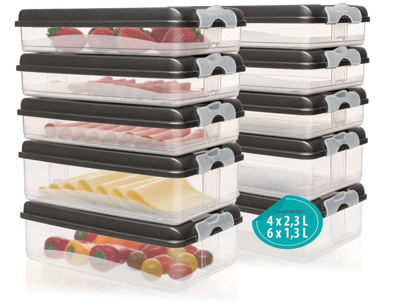 Hausfelder Frischhaltedose Aufschnittdosen für Kühlschrank, Wurst Aufbewahrung mit Deckel, Kunststoff, (Set, 20-tlg., 6x flach, 4x hoch), Kühlschrank Organizer, BPA-frei, stapelbar von Hausfelder