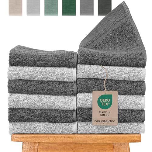 Gästehandtücher Farbmix 12er Set, 50x30cm - 100% Baumwolle Oeko-TEX Zertifiziert, Handtücher klein, weich, saugstark Farbe: Grau/Hellgrau von Hausfelder