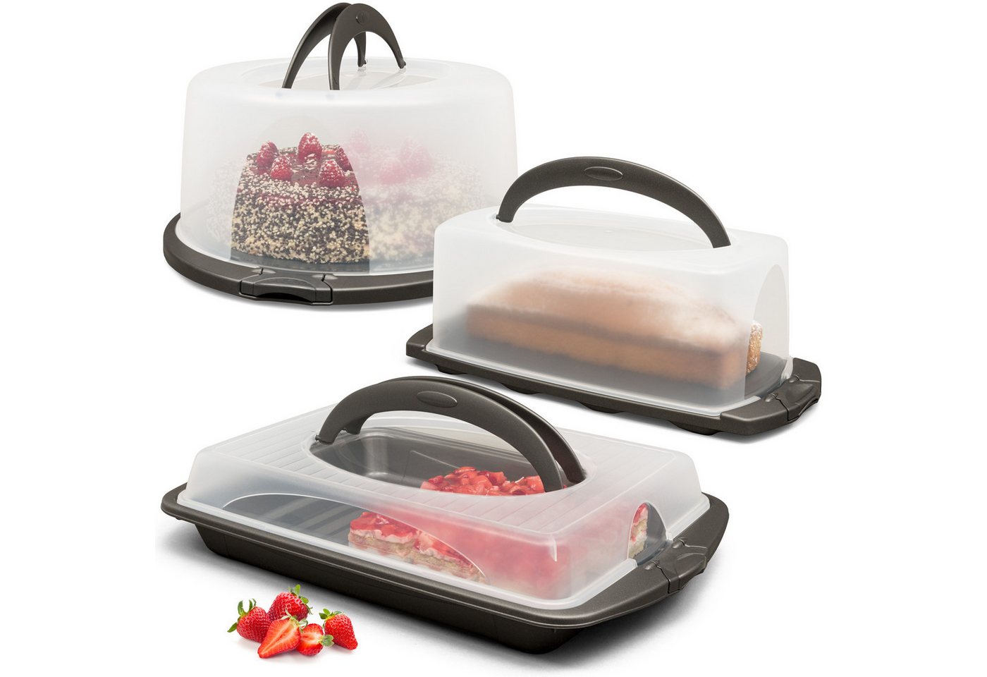 Hausfelder Kuchentransportbox Tortentransportboxen Vorteilspack 3 Stk., Kunststoff, (Set, 6-tlg., 3 verschiedene Boxen), Transportboxen mit Deckel von Hausfelder