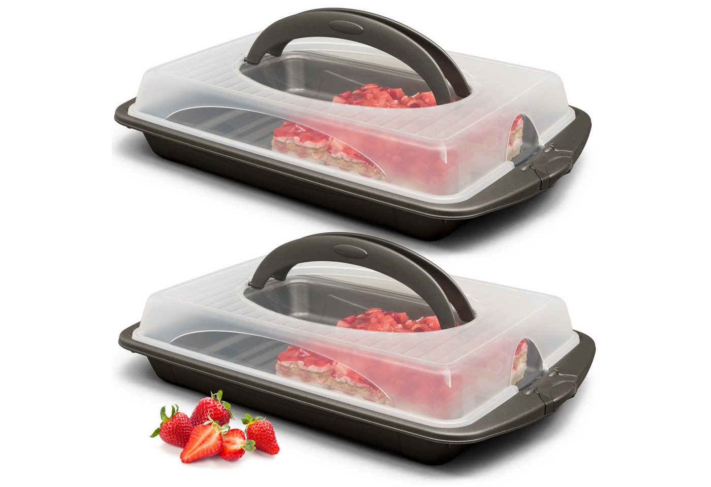 Hausfelder Kuchentransportbox Tortentransportboxen 2er Set, 2x rechteckig groß, Kunststoff, (Set, 4-tlg., 2 verschiedene Boxen), Transportboxen mit Deckel von Hausfelder