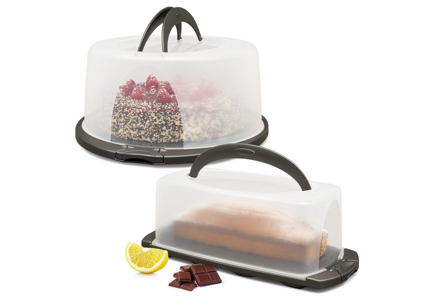 Hausfelder Kuchentransportbox Tortentransportboxen 2er Set, rund/rechteckig hoch, Kunststoff, (Set, 4-tlg., 2 verschiedene Boxen), Transportboxen mit Deckel von Hausfelder