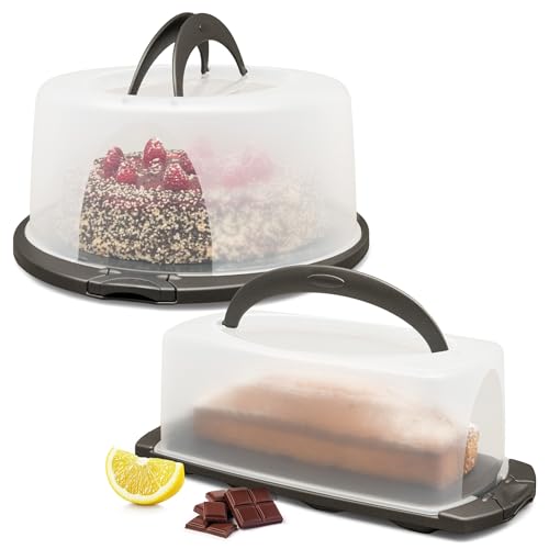 Hausfelder Kuchentransportboxen 2er Set, Vorteilspack - 1x rund, 1x rechteckig für Kastenkuchen von Hausfelder