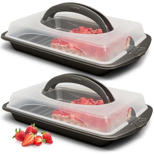 Hausfelder Kuchentransportboxen 2er Set, Vorteilspack - 2x Kuchen Transportbox rechteckig für Blechkuchen, 24 x 33 x 9 cm von Hausfelder