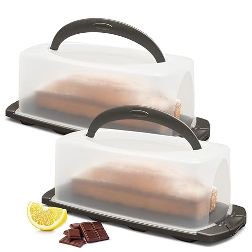 Hausfelder Kuchentransportboxen 2er Set, Vorteilspack - 2x Kuchen Transportbox rechteckig, Kuchenbox mit Haube und Griff, Kastenkuchen Transportbox 34 x 17 x 12 cm von Hausfelder