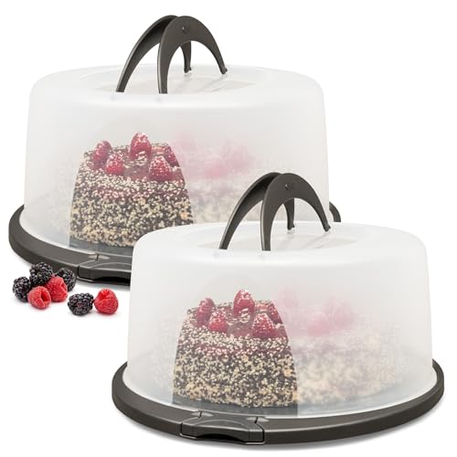Hausfelder Kuchentransportboxen 2er Set, Vorteilspack - 2x Kuchen Transportbox rund, Tortentransportbox mit Haube und Griff, Tortenglocke 33 cm Durchmesser, Höhe 16 cm von Hausfelder