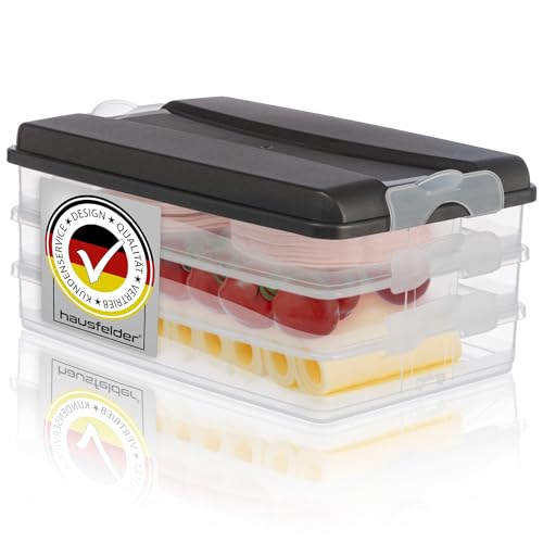 Hausfelder Kühlschrank Aufschnitt Box für Wurst und Käse, Aufschnittdosen mit Deckel stapelbar, 3 Frischhaltedosen und Wurstbox (3 Anthrazit Stapeldosen: 3x flach) von Hausfelder