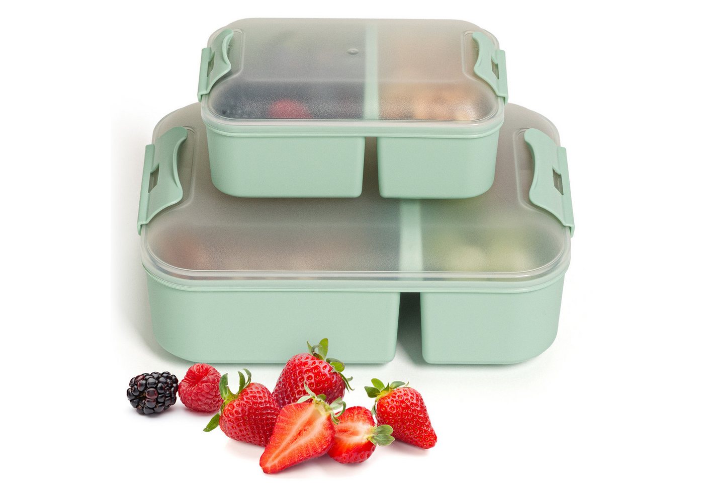 Hausfelder Lunchbox Brotdose 2er Set mit Unterteilung, 1x groß, 1 x klein, Grün, Kunststoff, (2er Set, 2-tlg), spülmaschinengeeignet, langlebig, bruchfest, BPA-frei von Hausfelder