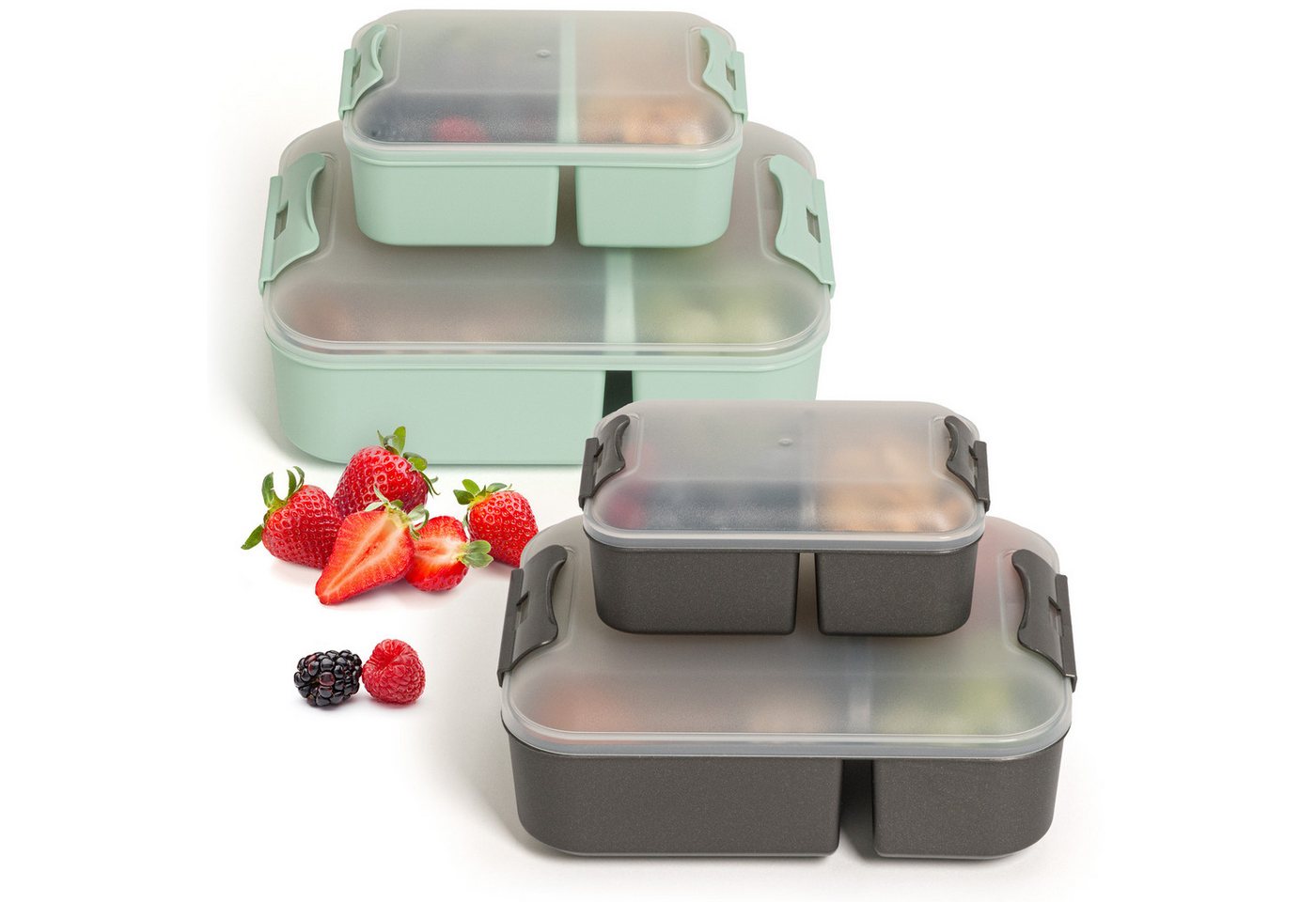 Hausfelder Lunchbox Brotdose 4er Set mit Unterteilung, 2x groß, 2 x klein, Kunststoff, (4er Set, 4-tlg), spülmaschinengeeignet, langlebig, bruchfest, BPA-frei von Hausfelder