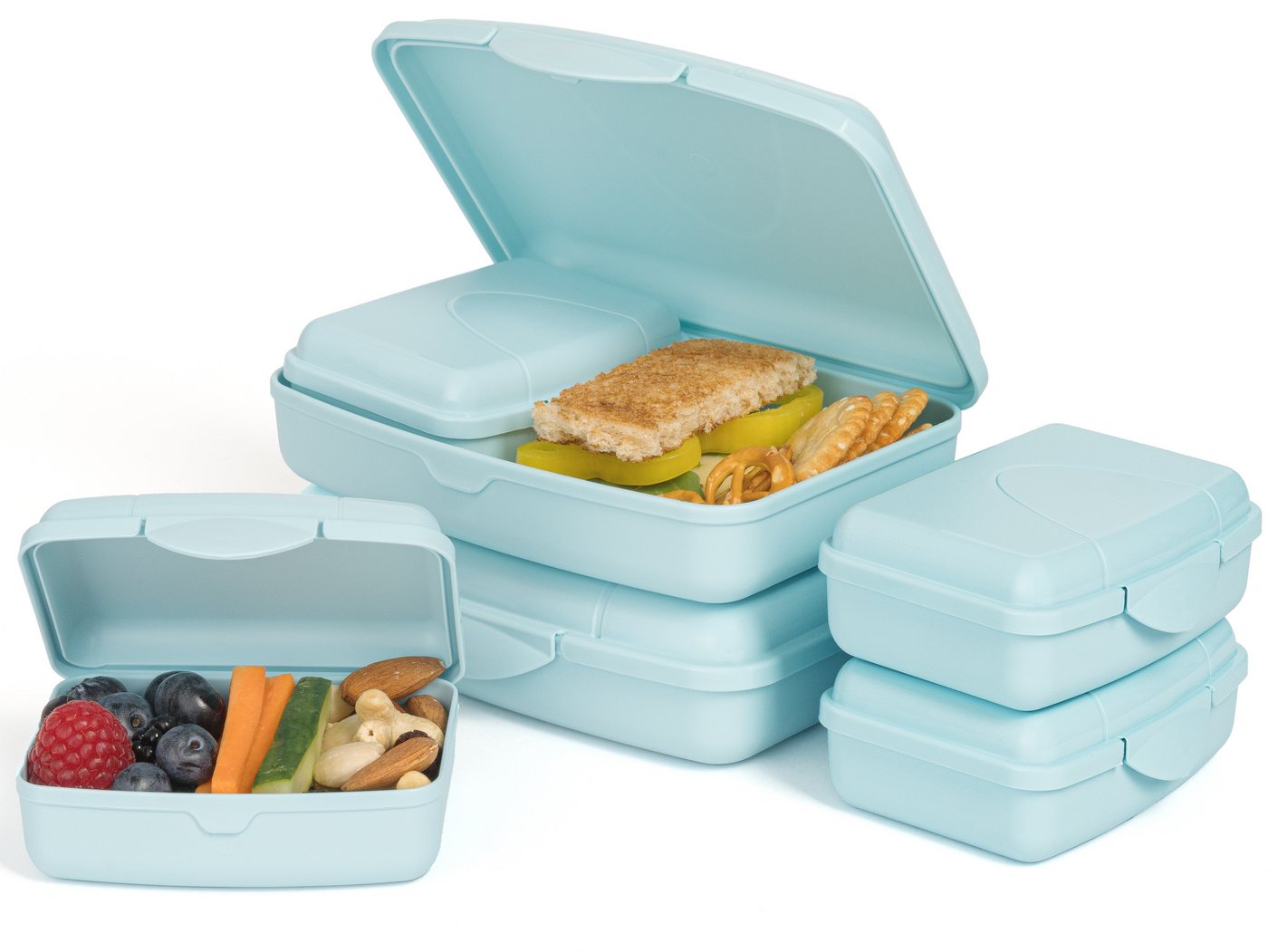 Hausfelder Lunchbox Brotdosen 6er Set flach, Vesperdose mit Fächern und Klickverschluss, Kunststoff, (6er Set, 6-tlg., 2 große Brotdosen und 4 kleine Snackboxen), spülmaschinengeeignet, langlebig, bruchfest, BPA-frei von Hausfelder