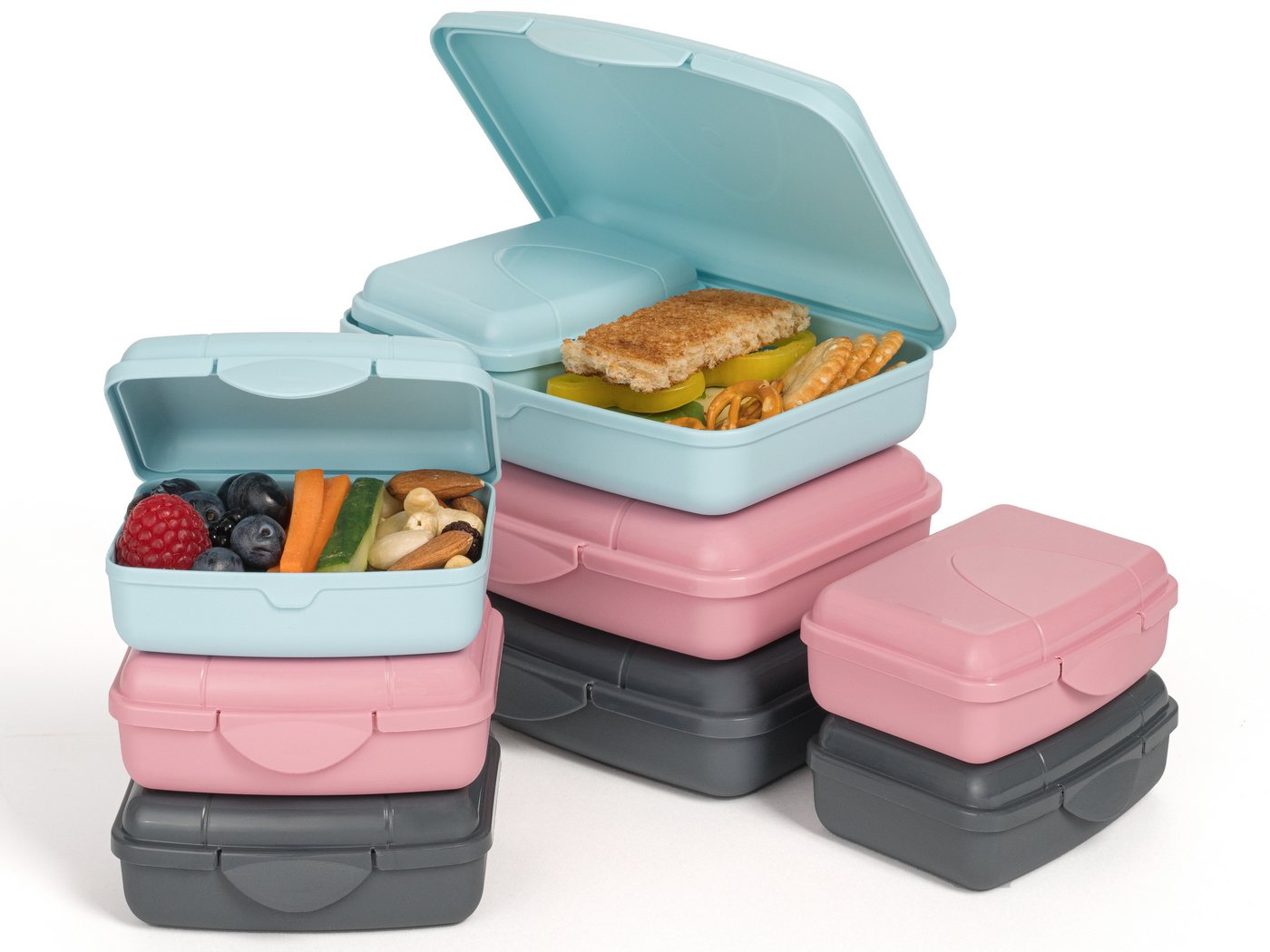 Hausfelder Lunchbox Brotdosen 9er Set flach, Kunststoff, (9er Set, 9-tlg., 3 große Brotdosen und 6 kleine Snackboxen), spülmaschinengeeignet, langlebig, bruchfest, BPA-frei von Hausfelder