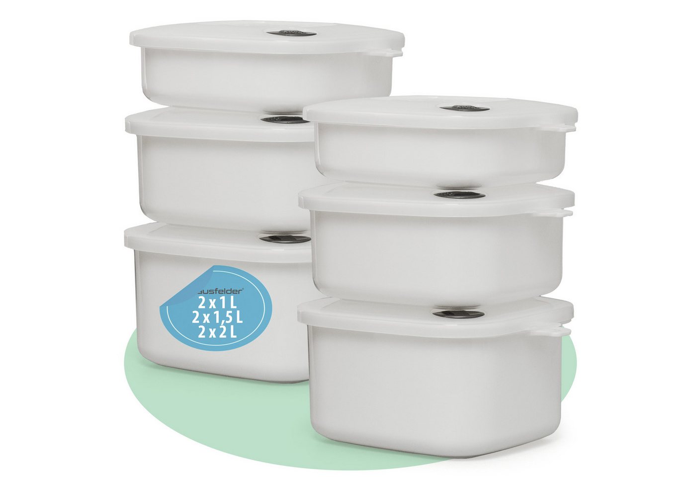 Hausfelder Mikrowellenbehälter Mikrowellentopf 6er Set, mit Deckel, 2x 1L, 2x 1,5L, 2x 2L, Kunststoff, (6er Set, 6-tlg., Set), BPA-freier Kunststoff, mit Dampfventil von Hausfelder