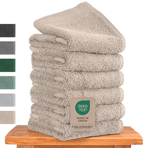 Hausfelder Premium Gästehandtücher Set mit Aufhängschlaufen - 100% Baumwolle Oeko-TEX Zertifiziert, Handtücher klein, weich, saugstark (Beige, 6 kleine Handtücher 50x30cm) von Hausfelder
