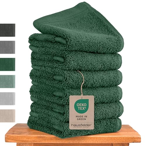 Hausfelder Premium Gästehandtücher Set mit Aufhängschlaufen - 100% Baumwolle Oeko-TEX Zertifiziert, Handtücher klein, weich, saugstark (Dunkelgrün, 6 kleine Handtücher 50x30cm) von Hausfelder