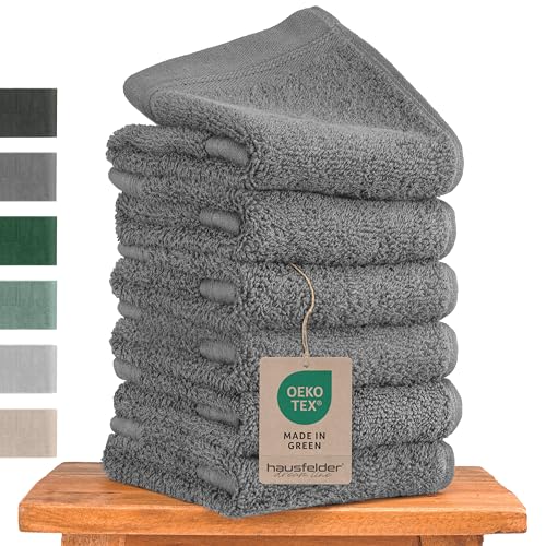 Hausfelder Premium Gästehandtücher Set mit Aufhängschlaufen - 100% Baumwolle Oeko-TEX Zertifiziert, Handtücher klein, weich, saugstark (Grau, 6 kleine Handtücher 50x30cm) von Hausfelder