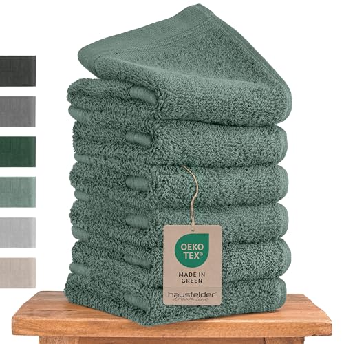 Hausfelder Premium Gästehandtücher Set mit Aufhängschlaufen - 100% Baumwolle Oeko-TEX Zertifiziert, Handtücher klein, weich, saugstark (Hellgrün, 6 kleine Handtücher 50x30cm) von Hausfelder