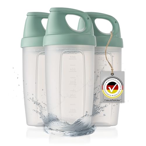 Hausfelder Proteinshaker 3 Stück, 3 x 500 ml, Eiweiß Shaker, auslaufsicher, mit Sieb, Drehverschluss und Mess-Skala von Hausfelder